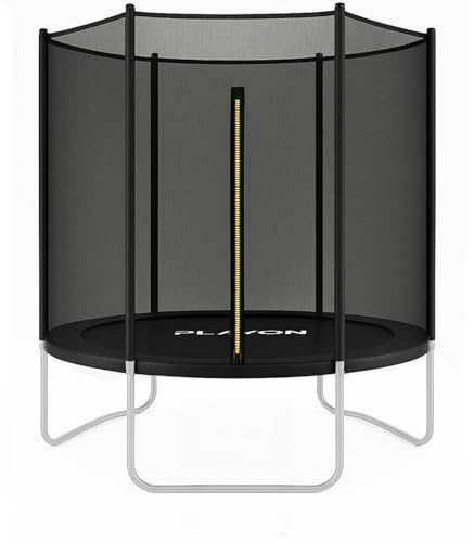 PlayOn Trampolín de Jardín Ø183 cm con Red de Seguridad de 150 cm, Cama Elástica para Niños y Adolescentes, Estructura de Acero, Escalera Incluida, Carga Máxima 80 kg, Negro