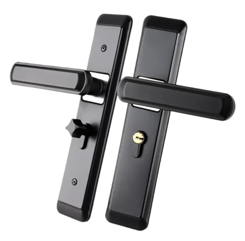 FonHNDG Juego de manillas para puertas Cerradura de puerta silenciosa universal negra for dormitorio, habitación, cerradura madera for interior, con manija aleación zinc(Type2)