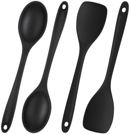 4 Schwarze Rührlöffel, Hitzebeständig Bis 230 °C, Ergonomische Griffe, Geeignet Für Küche, Kochen, Backen Und Rühren, Je 27,5 Cm Lang, Spülmaschinenfest (Schwarz)
