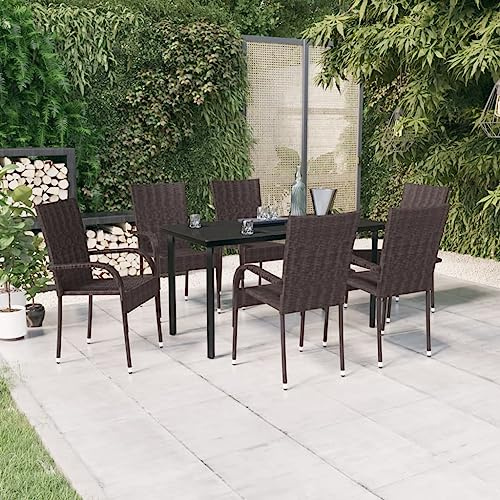 Frdhee Bistroset Outdoor Sitzgruppe Möbelset,7 TLG. Garten Essgruppe Braun und Schwarz,Für Wintergarten,Balkon Terrasse,Einfach Einzurichten