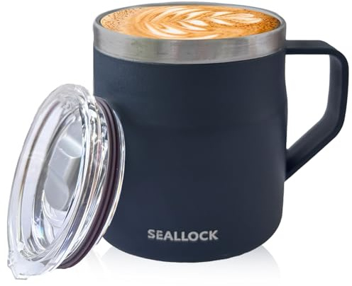 YueXing 450ml Stainless Steel Coffee Mug with Lid and Handle – Wide-Mouth Easy-Clean Desk Mug for Home or Office (Blue)