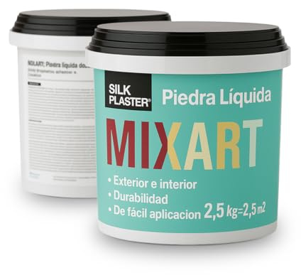Silk Plaster Mixart Revestimiento Decorativo de Piedra Líquida 2,5 Kg - Rendimiento hasta 2,5 M2 - Interior y Exterior - Efecto Piedra Natural - Listo al Uso - Gris Cemento Suave