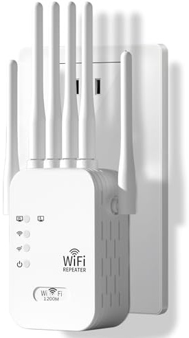 WiFi Extender Booster,4 Powerful Antennas Covers 5500 Sq.Ft and 50 Devices,WiFi Booster Range Extender 1200Mbps,Internet Booster with Ethernet Port,Quick Setup,Wireless Signal Booster,UK (White)