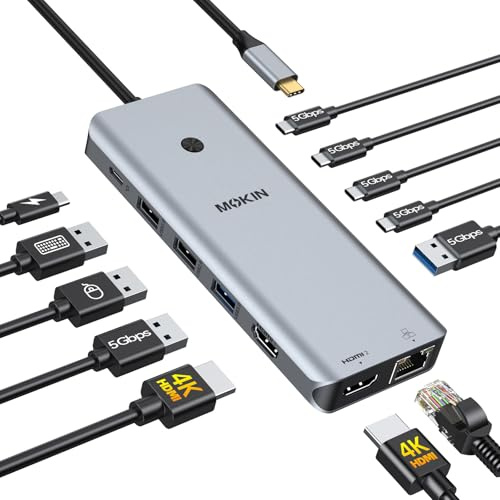 MOKiN 13-in-1 USB C Docking Station Dual Monitor 2 HDMI 4K@60Hz for Laptops | Dual HDMI Adapter for 2 Monitors, Laptop Dock for Dell HP, Gigabit Ethernet, 5Gbps Data Transfer, 100W PD Fast Charging