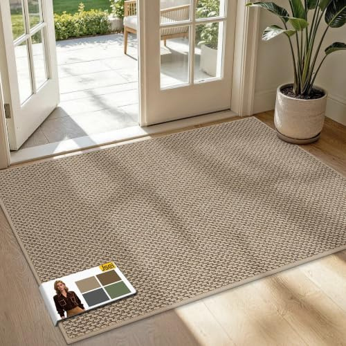 JSEI Fußmatte Innen 90 x 150 cm, Schmutzfangmatte rutschfest waschbar, Türmatte für Haustür Flur Eingang – Flacher Fußabtreter, Sauberlaufmatte für Küche & Wohnbereich, Beige
