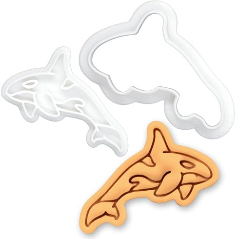 BAKERLOGY Orca Mini Ausstechform & Stempel-Set – Killerwal Fondant-Präger für Meeres Tiere, Tortendeko, Cupcake Topper, Keksausstecher