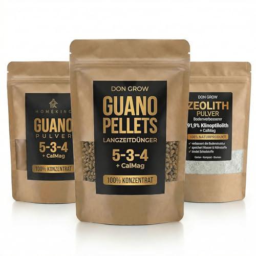 Bio Dünger Set für Garten & Hochbeet – Bodenaktivator, Langzeitdünger & Nährstoffspeicher für Gemüse & Pflanzen mit Guano Pulver, Pellets & Zeolith – 2,5 Kg – Don Grow