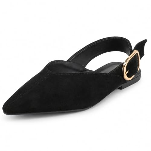 MISSCAI Chaussures Slingback Femme Pointues Faux Suède Talon Plat 2 cm