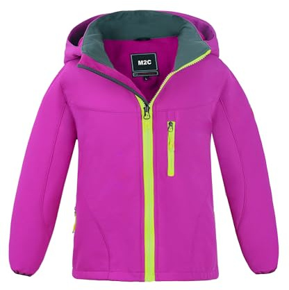 M2C Girls Hooded Waterproof Windbreaker Fleece Lined Softshell Jacket 6-7 Rose