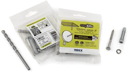 Index Fixing Systems EKMULTEN Dübelset EasyKit | bestehend aus: 4-Zonen-Spreizdübel (T4S Ø8, Nylon), Sechskant-Holzschraube (DIN 571-6x50, Edelstahl A2), 1 Steinbohrer (8x120) | 4er Set