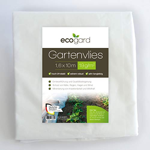 EcoGard Gartenvlies | 16m² | 19g/m² | 1,6 x 10 m | Frostschutz | Ertragssteigerung | Insektenschutz