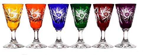 6 Likörgläser Likörkelch Schnapsglas Wodka geschliffen Bunt Kristallglas 25 ml