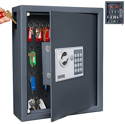 DuraBox 40 Keys Cabinet with Digital Lock - Electronic Key Safe, Steel Lock Box with Drop Slot for Key Returns and Safe Storage - Wall Mountable Key Lock Box with Bolts, Key Tags (Dark Grey)