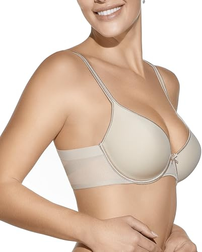 Selene, Sujetador de Mujer con Banda Cruzada Transpirable, con Aros y Copas Acolchadas, Colección Victoria, Color Tierra, Talla 105B