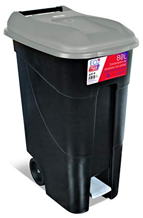 Tayg Deckel Grau Abfallbehälter 80 Liter mit Pedal, schwarzer Boden (433009)