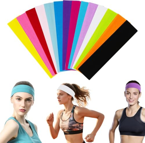 QUMENEY 14 x Yoga-Stirnbänder, bunt, sportlich, modisch, elastisches Schweißband für Damen und Mädchen, Sport, Pilates, Fitness