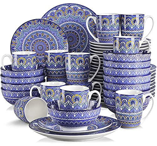 vancasso, Série Mandala, Service de Table en Porcelaine 48 pièces pour 12 Personnes, Assiette Plate, Assiette à Dessert, Bols - Style Bohémien