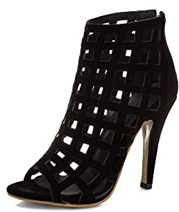 Escarpins sexy à bout ouvert pour femme avec fermeture éclair à talon haut de 10 cm pour la marche et la soirée faciles pour femmes grande taille 35-50 zt306s, Noir , 42 EU