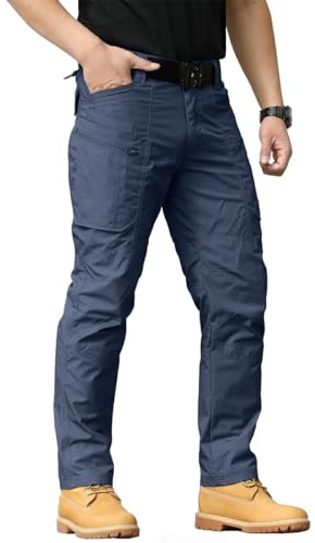 CARWORNIC Men’s Tactical Trousers Outdoor Hiking Pants for Men Rip-Stop Combat Cargo Pants Lightweight Military Pants Waterproof Fishing Work Camping Pants with Multi Pockets Navy Blue