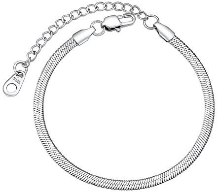 FOCALOOK Schlangenkette Armband für Damen Herren 3mm/5mm breit Flache Gliederarmband Edelstahl/18k vergoldet verstellbare Armkette Modeschmuck Accessoire