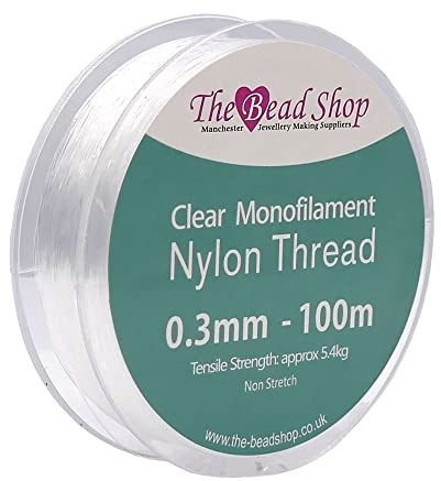 Filo di Nylon Trasparente 0,3 mm 100 m - Non Elastico, Resistente - Filo Invisibile per Appendere Decorazioni, Perline, Collane e Cucire - Lenza da Pesca - Resistenza 5,4 kg