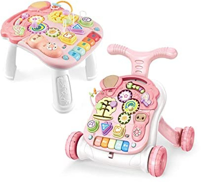 Baby Walker 3-in-1 Sitz-zu-Steh-Lernhilfe für Kinder, Aktivitätszentrum mit Gewichtszunahme, Design, Tisch, Musik, Telefon, Lenkrad, multifunktional, pädagogisches Push-Spielzeug für Kleinkinder,