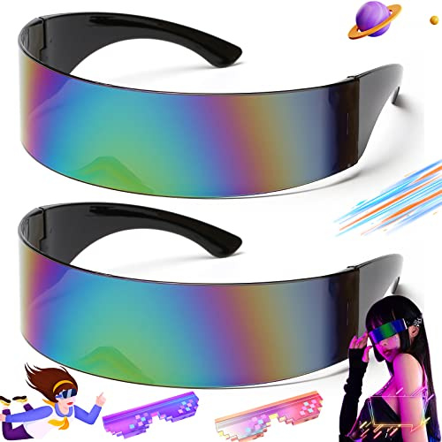 SoundZero 2teilige Schnelle Brille, Futuristische Coole Space, Party, Bunt | Futuristische Coole Space Brille für Rollenspiel