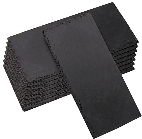 MOUYAT Paquete de 8 platos de pizarra negra de 10 x 5 pulgadas, tabla rectangular de queso de pizarra con borde natural, platos de piedra natural, tablas de cortar para queso, sushi, carne, aperitivos