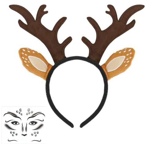 Sprinlot 2 Pezzi Accessori per Costume Renna, Cerchietto Corna Renna, Animale Orecchie di Cervo, Renna Costume Donna per Carnevale Cosplay Festa di Compleanno