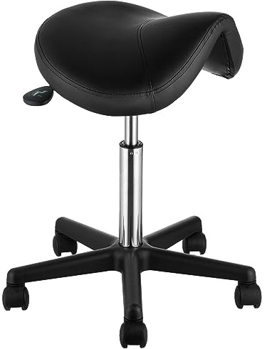 VEVOR Saddle Stool with Wheels, 400 LBS Weight Capacity, Height Adjustable Thickened PU Leather Swivel Saddle Stool Chair for Salon, Spa, Tattoo, Clinic, Black