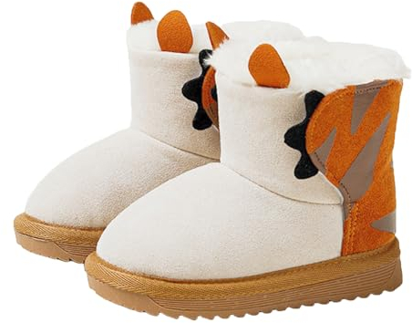 Fudaolee Bottes Hiver Fille Bottes de Neige Enfant Peluche Doublé Bottines d'Hiver Chaud Chaussures Antidérapante Sole souple Bottes Brun 31/32 EU = Etikett 190