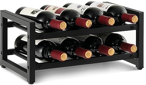 GIANTEX Freistehendes Weinregal mit 2 Ebenen | Flaschenregal für 8 Flaschen, Regal für Speisekammer und Esszimmer, schwarz