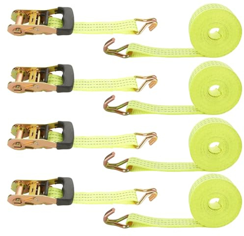 HNBun4 Pack Ratchet Tie Down Straps, 1.5 Inch x 20 Feet, 4,400 lbs Break Strength, Heavy Duty Cargo Lashing Straps with Double J Hooks for Moving, Trailer, Motorcycle, Orange