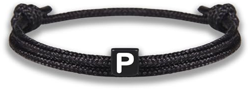GD GOOD.designs Armband mit Buchstabe P | Verstellbares Partnerarmband (14cm - 25cm) mit schwarz geflochtenen Seil - Geschenk für Sie und Ihn