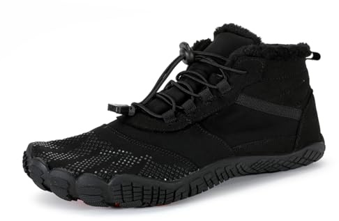 Barfotaskor dam herr vinter varma fodrade vattentäta vinterskor utomhus traillöparskor unisex, Svart 09, 46 EU