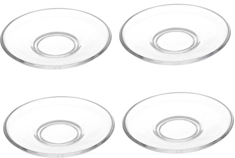 Mikinona 4Pcs Clear Glass Tea Saucers Round Plates for Coffee Snacks Stylish Design Kitchen Accessories