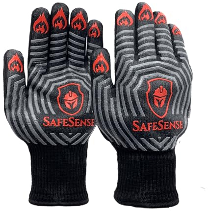 Safesense Guanti da barbecue resistenti al calore, da donna, 800 gradi, ignifughi, per barbecue (nero)