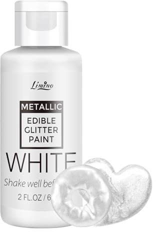 Edible Glitter Flüssig Essbarer Glitzer - 60ml Metallic Flüssiges Essbares Glitzerpulver für Kuchen, Backen, Macarons - Metallisch Lebensmittelfarbe Glitzerfarben für DIY Keksen, Fondant (Weiß)