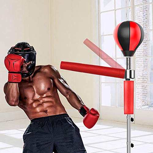 Heim-Boxtrainer 120-190CM Höhenverstellbarer Standboxtrainer, Boxball-Set für Erwachsene mit 360° Schwenkbarer Reaktionsstange und Schwerlastboden Schneller Abprallender Boxsack
