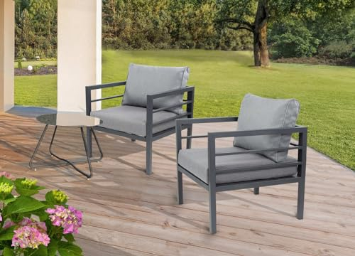 BELLAVISTA Sessel Maia K/D - Armlehnensessel - Relaxsessel für den Garten - Einzelsessel - 68,5X 70x 65cm - pulverbeschichteter Alurahmen - anthrazit - 3 teilig - inkl. Sitz- und Rückenkissen