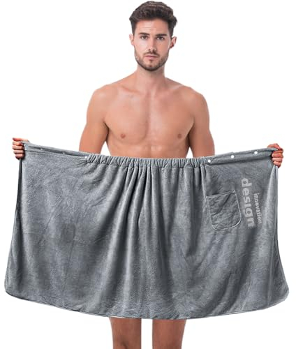 FOGARI Saunakilt Herren Einstellbar, Sauna Handtuch Männer Hoch absorbierend, Saunakilt-Herren mit Tasche, Saunahandtuch mit Knopf, Grau