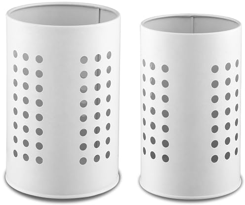 ReaNea Kitchen Utensils Holder for Countertop Pack of 2, Stainless Steel White Utensils Caddy, Farmhouse Stylish Organizer and Kitchen Decor Utensil Crock