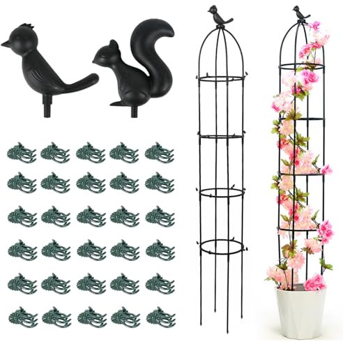 Garden Trellis for Climbing Plants,175cm Garden Obelisk Plant Supports Sweet Pea Trellis Peony Rose Support Frame Garden Decoration (bird + squirrel)
