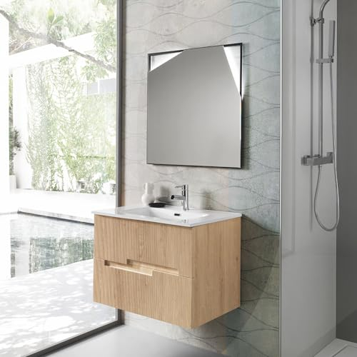 LIBEROSHOPPING.eu - LA TUA CASA IN UN CLIK Mobile bagno moderno sospeso con 2 cassetti RIGHE (Rovere Chiaro, Base 70 cm)