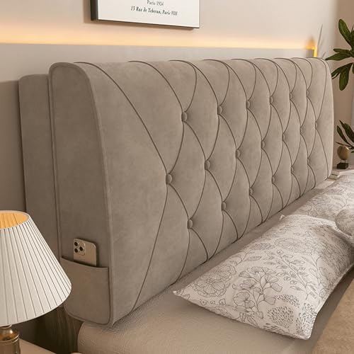 ZZYK Bett Kissenbrett Wandmontiertes Kopfteil Rückenlehne Vlies Lendenwirbelstütze Keilkissen Abnehmbarer Kopfteilbezug Rechteckkissen Für Schlafsofa Etagenbett,Braun,Straps 75/190cm