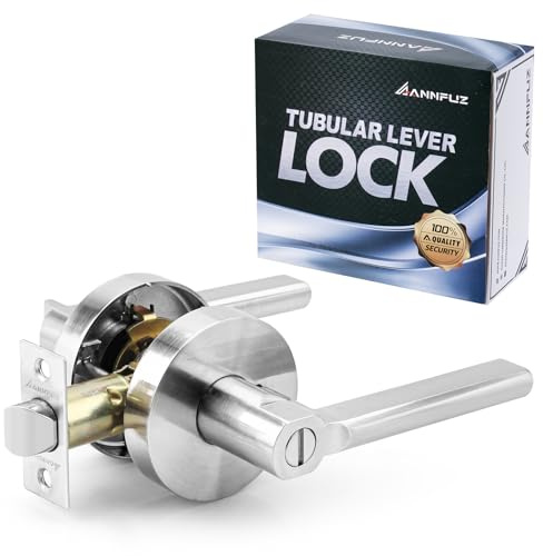ANNFUZ Round Privacy Keyless Door Handle Lock Without Key,Interior Door Lever Set,Heavy Duty Door Knob Hardware,Reversible for Left or Right Side,Perfert for Indoor Bedroom/Bathroom(Brushed Nickel)