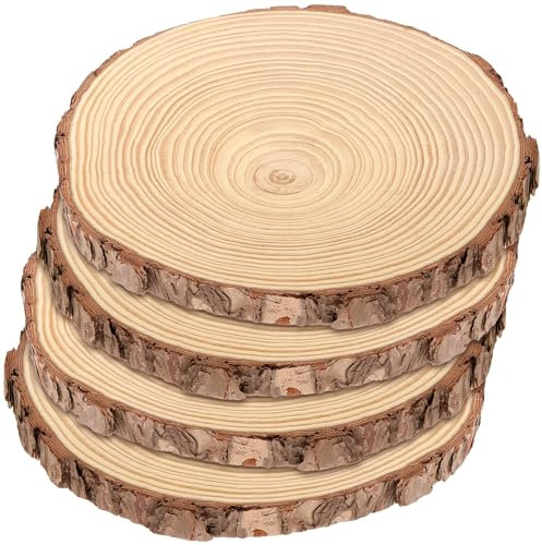FUNSUEI 4 Stück Holzscheiben 23-25cm Durchmesser, Groß Baumscheiben Deko, Unvollendete Holzscheiben zum Basteln Naturholzscheiben für DIY Handwerk