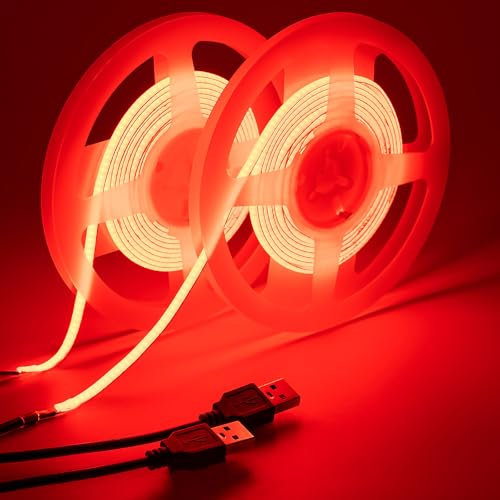 GOMING 5V Largeur du 5mm COB USB Ruban LED Rouge Alimenté par USB 4M(2M X 2Pièces) Haute Densité 400LED/M Flexible IP20 Non étanche LED Bande pour Décoratif DIY