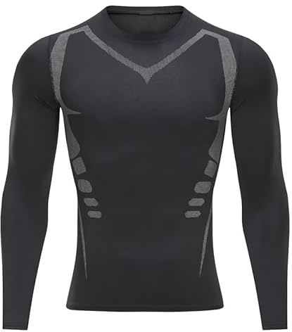 Smatstyle Maglietta Compressione Uomo Traspirante da Asciugatura Rapida Maglia Termica Manica Lunga per Allenamento Palestra Corsa (IT, Testo, XL, Regular, Regular, Nero)