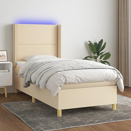 Iiaky Boxspringbett mit Matratze & LED Bett Mit Bettkasten Bett Boxspringbett Betten Boxspringbett Mit Matratze Creme 90x190 cm Stoff // 3138762